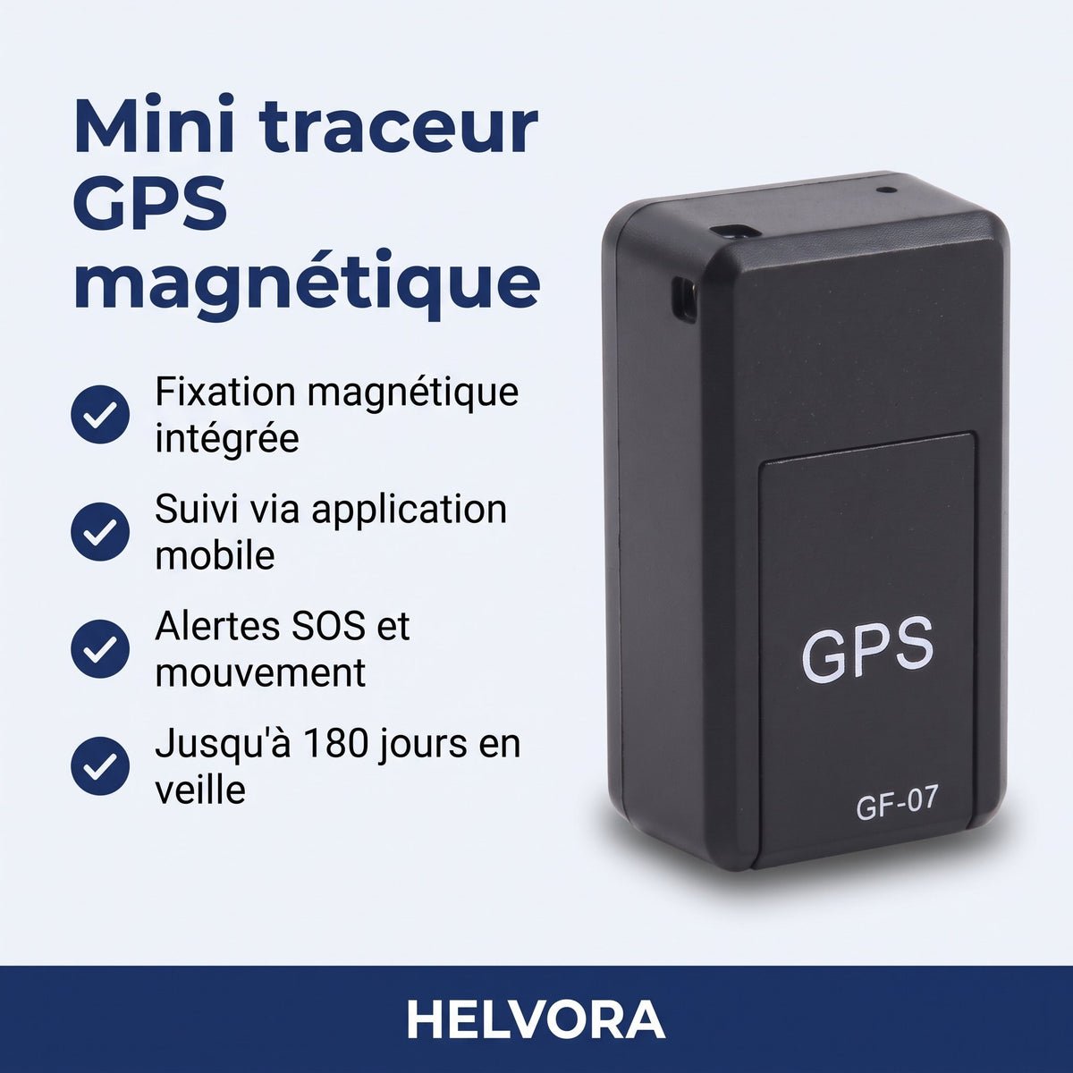 Mini traceur GPS noir magnétique de forme compacte
