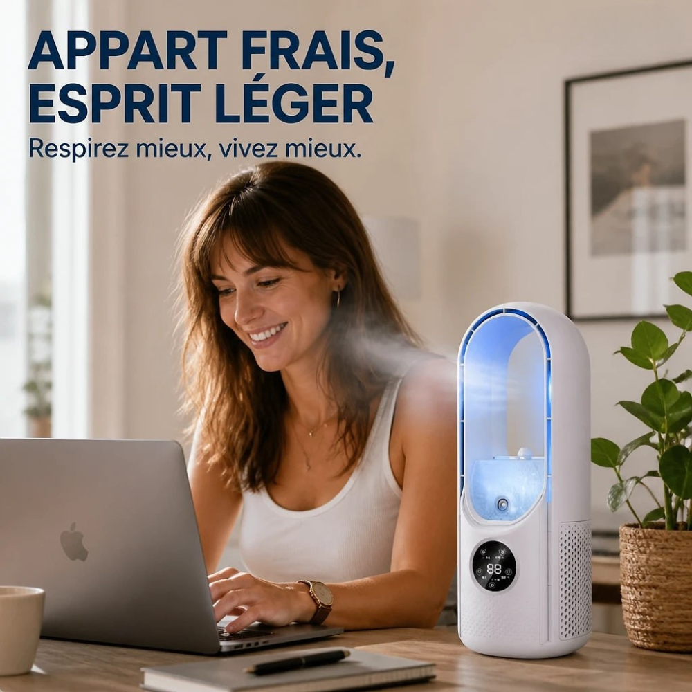Ventilateur Sans Pale Helvora™ FreshAir – Rafraîchisseur & Humidificateur USB