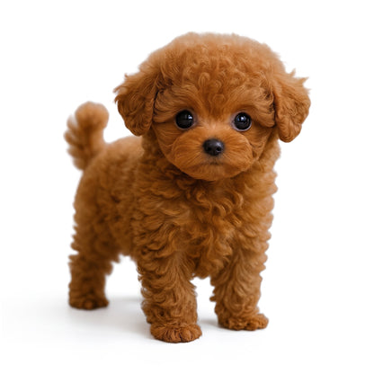 Peluche chien interactive au pelage doux, posée sur une surface claire