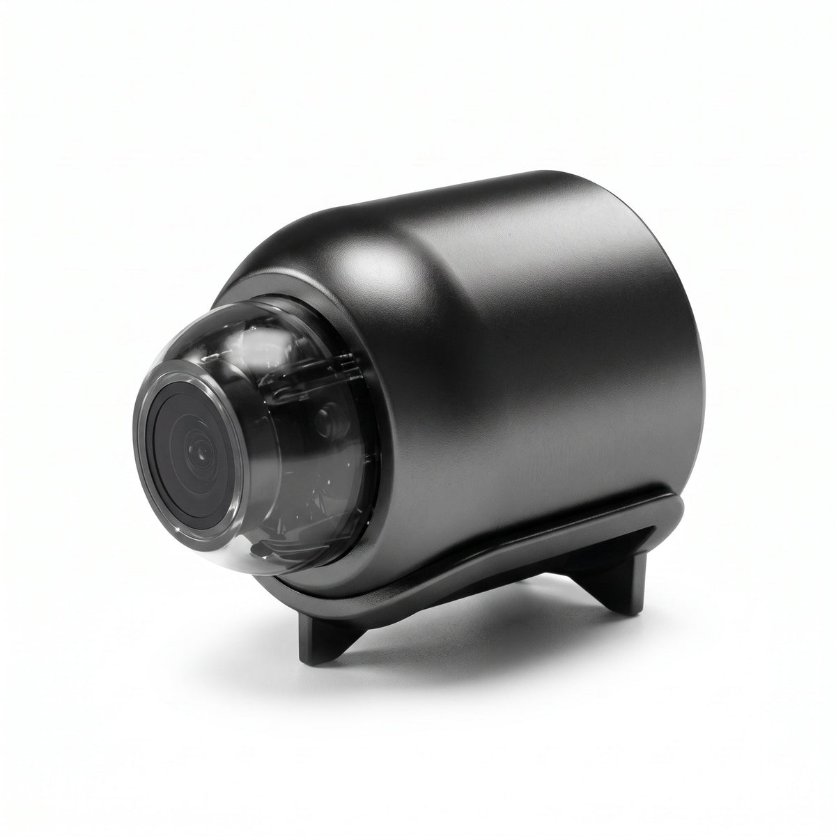 Mini-caméra Wi-Fi noire compacte avec objectif grand angle, carte microSD 32 Go incluse