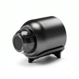 Mini-caméra Wi-Fi noire compacte avec objectif grand angle, carte microSD 32 Go incluse