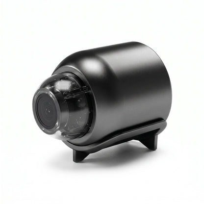 Mini-caméra Wi-Fi noire compacte avec objectif grand angle, carte microSD 32 Go incluse