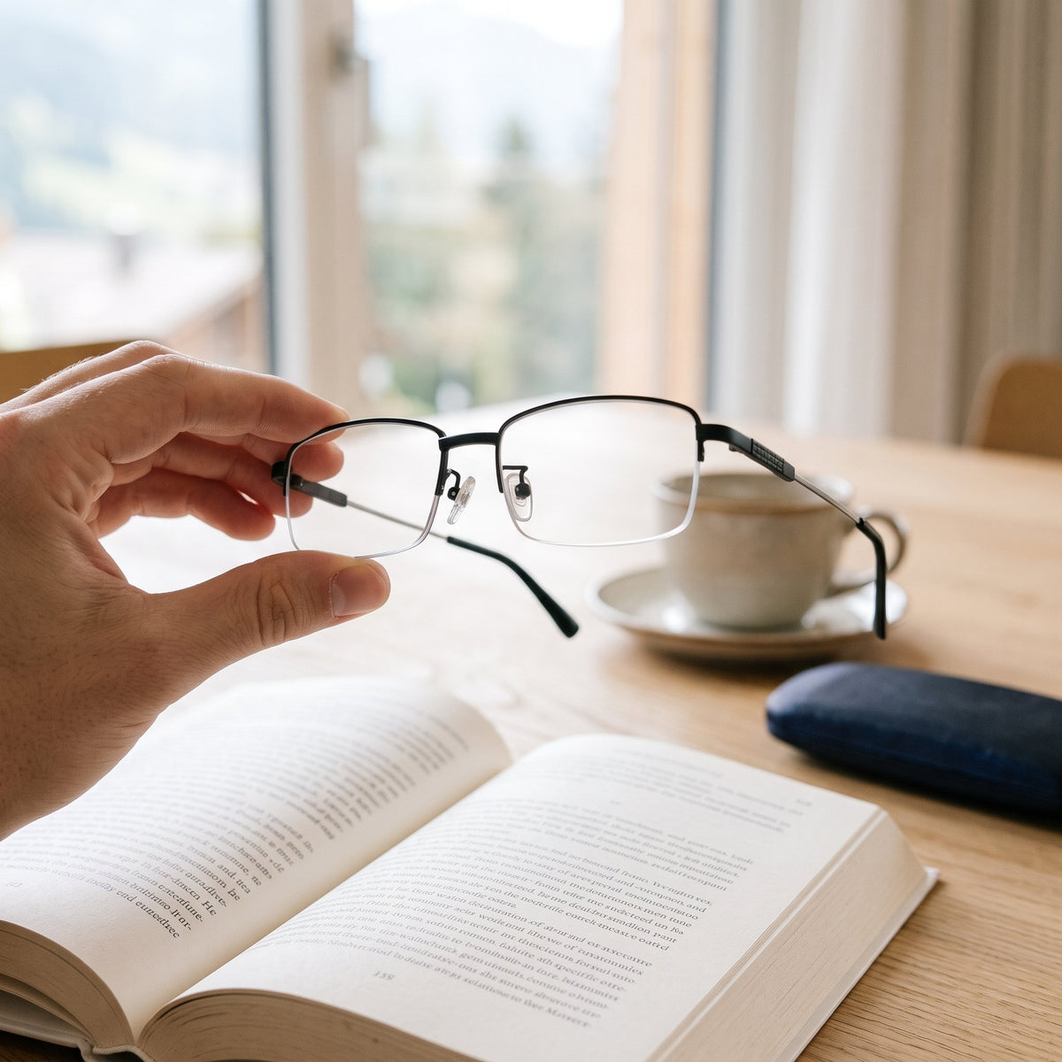 Lunettes progressives multifocales à monture noire, vue de face
