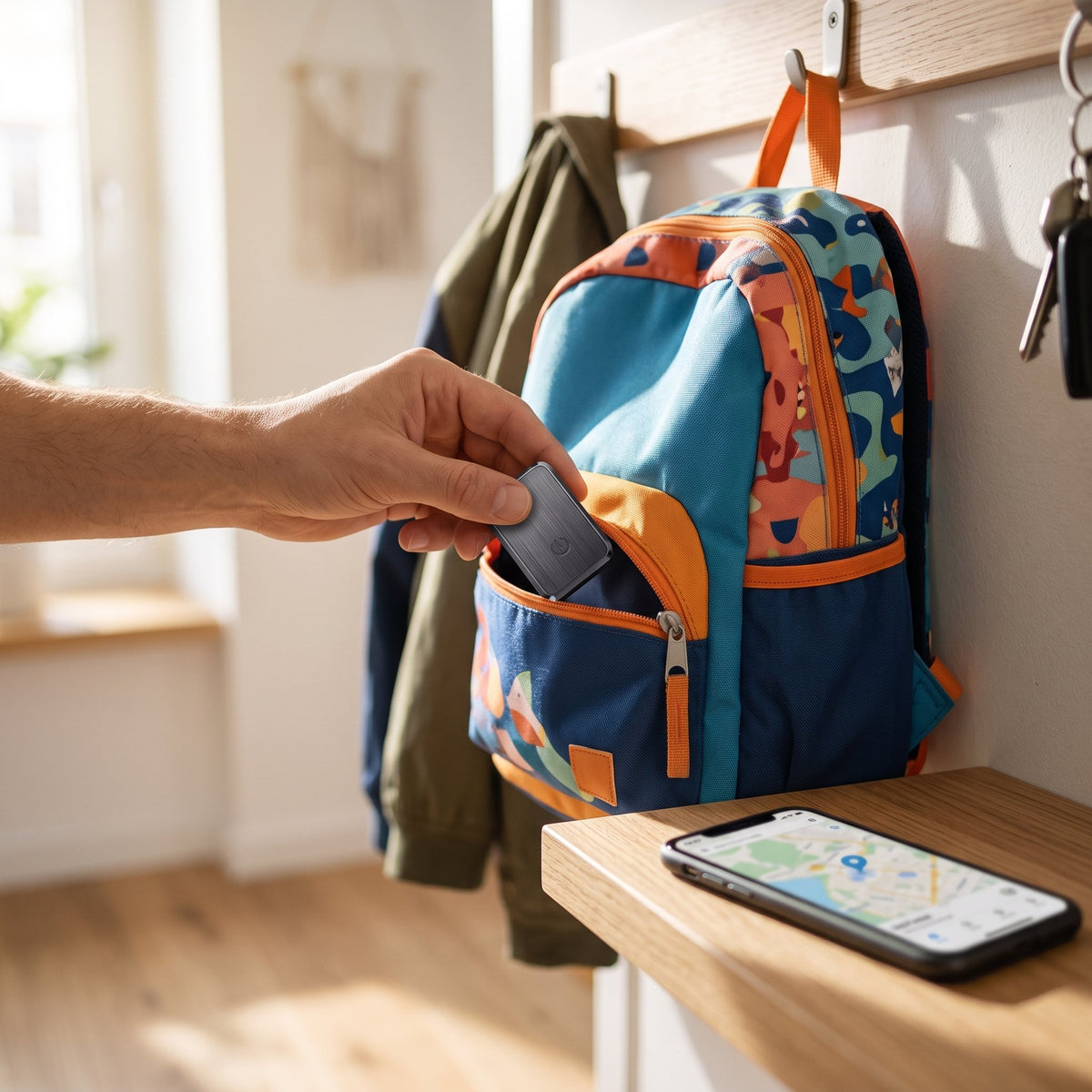 Mini traceur GPS noir pour enfant, de la taille d'une pièce, avec câble de charge