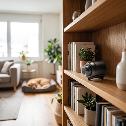 Mini-caméra Wi-Fi noire compacte avec objectif grand angle, carte microSD 32 Go incluse