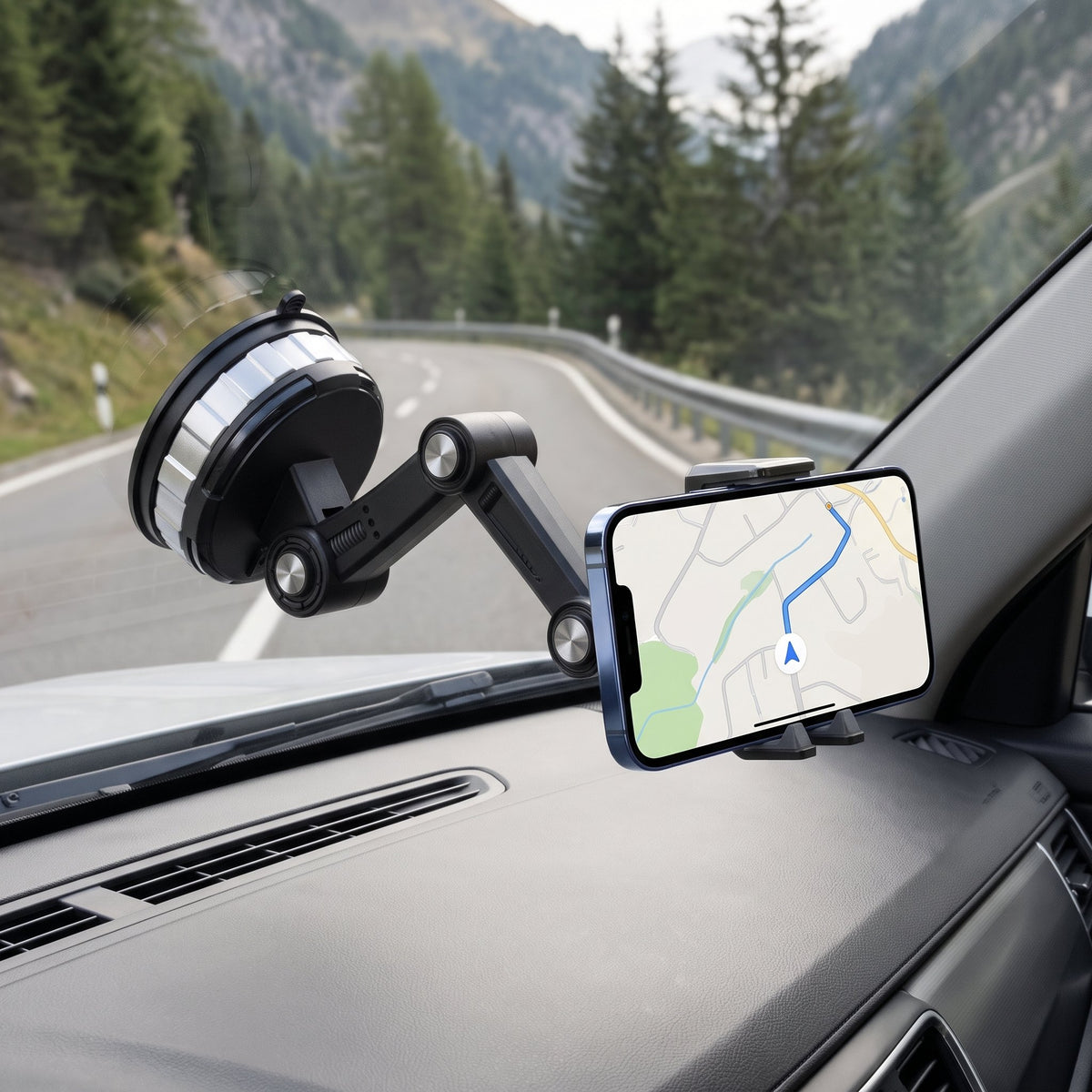 Support de téléphone noir à ventouse avec bras extensible pour voiture