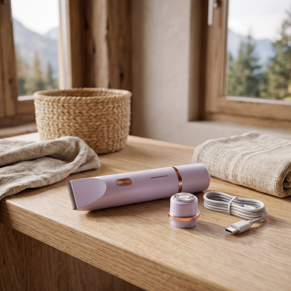 Rasoir électrique femme 2-en-1 sans fil avec deux têtes de rasage, coloris rose