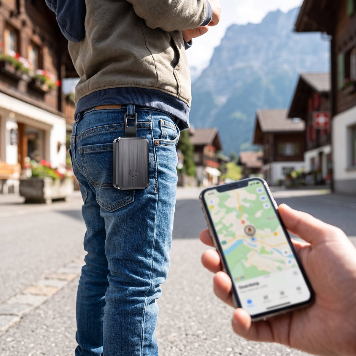 Mini traceur GPS noir pour enfant, de la taille d'une pièce, avec câble de charge