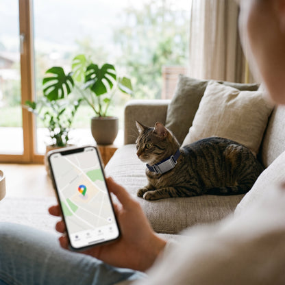 Traceur GPS fixé à un collier réglable pour chat, avec application smartphone
