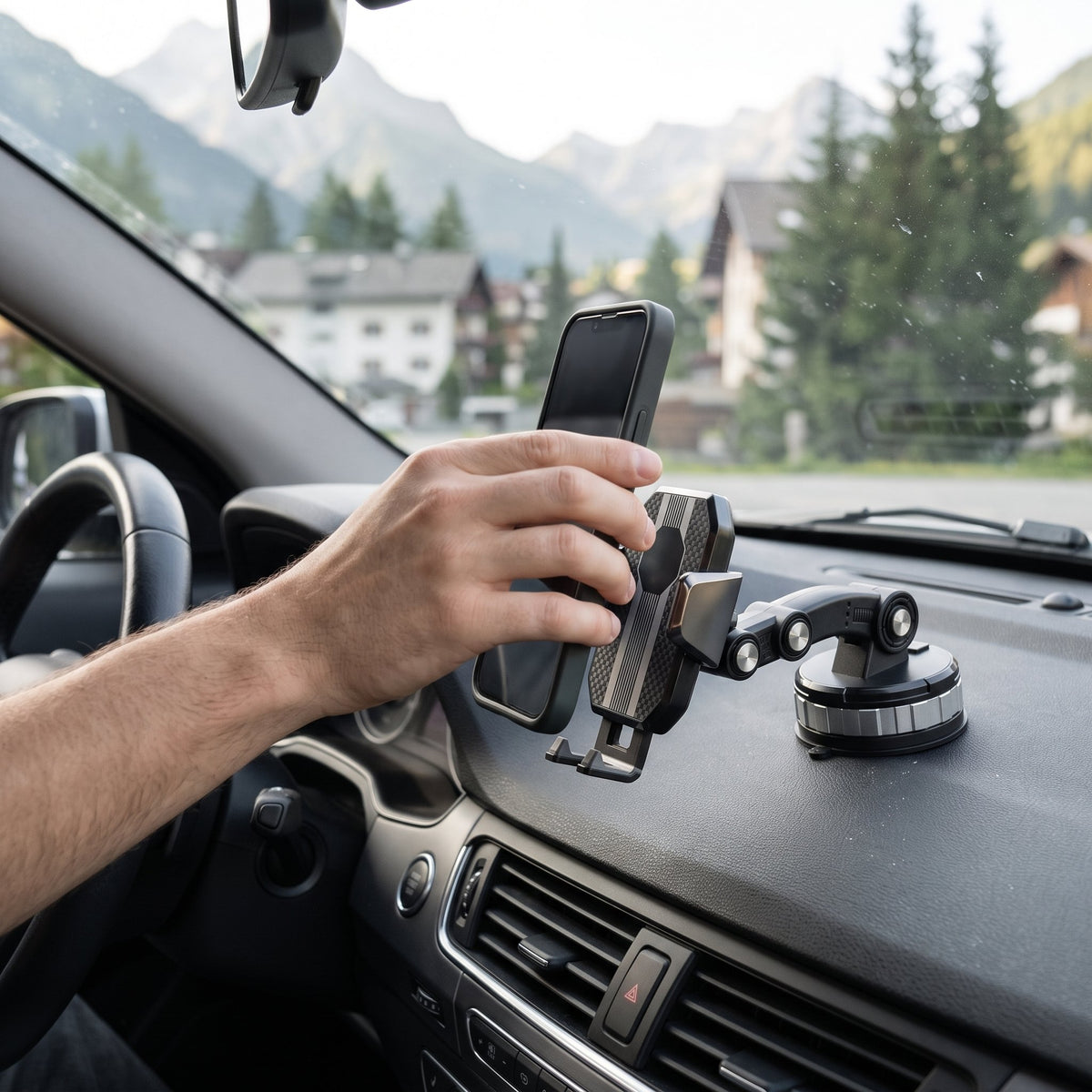 Support de téléphone noir à ventouse avec bras extensible pour voiture