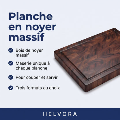 Planche à découper en bois de noyer massif à la maserie foncée