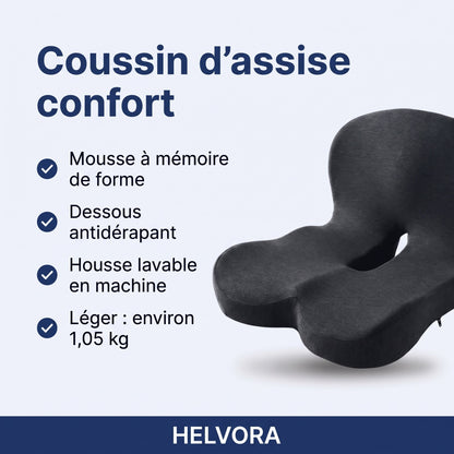 Coussin d'assise ergonomique en mousse à mémoire de forme posé sur une chaise