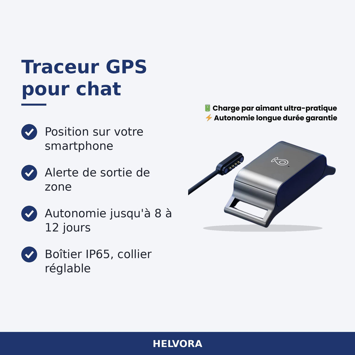 Traceur GPS fixé à un collier réglable pour chat, avec application smartphone