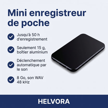Mini enregistreur audio carré en aluminium, 40 × 40 mm, avec câble USB Type-C / Micro-USB