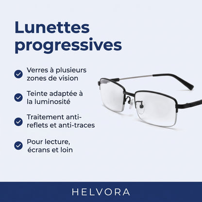Lunettes progressives multifocales à monture noire, vue de face