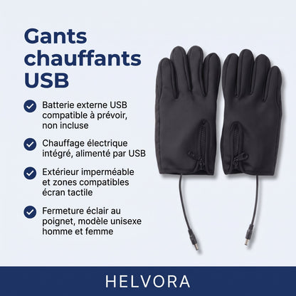 Gants Chauffants Helvora HeatRide – USB, Imperméables & Compatibles Écran Tactile