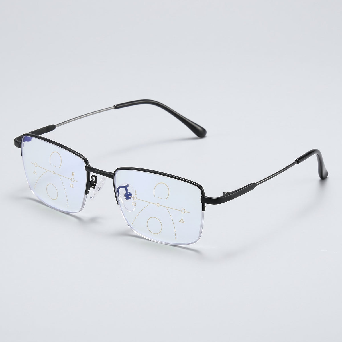 Lunettes progressives multifocales à monture noire, vue de face