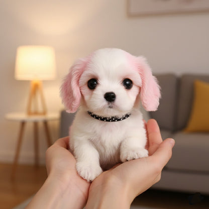 Peluche chien interactive au pelage doux, posée sur une surface claire