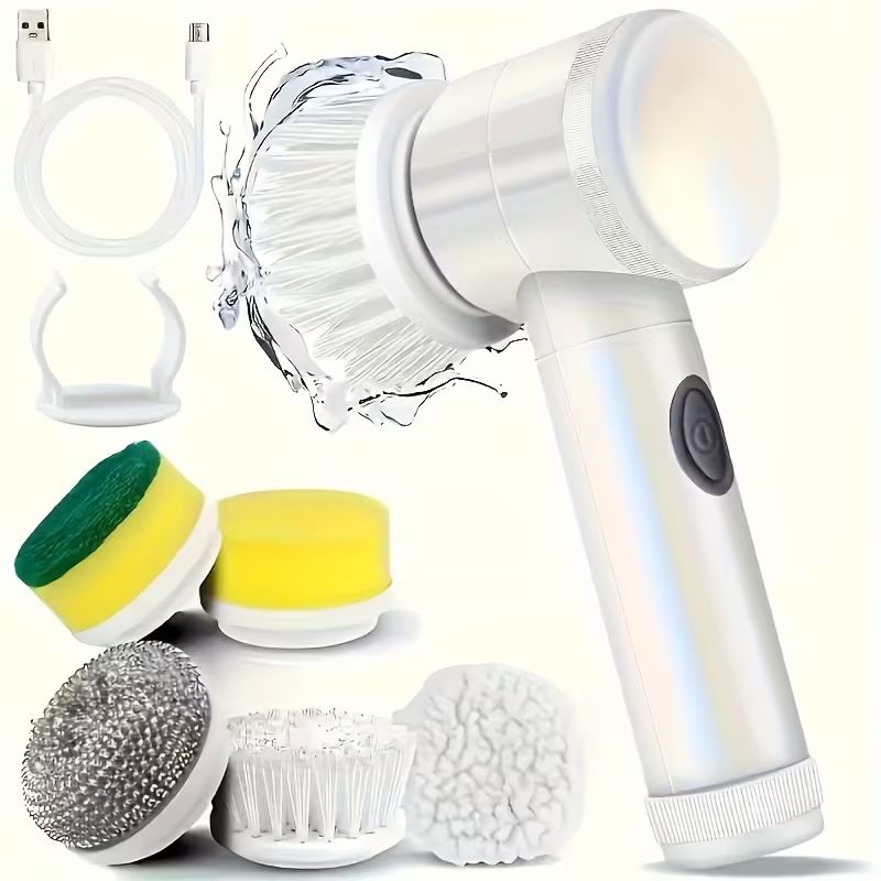 Brosse de nettoyage électrique : tête 9-en-1, outil multifonction rotatif et flexible pour salle de bain, sols, interstices et vitres de douche.