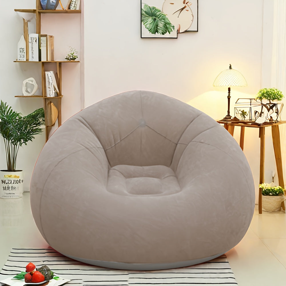 Fauteuil gonflable portable pliable, canapé individuel avec tissu en polaire douce, sans assemblage, pour usage intérieur et extérieur.