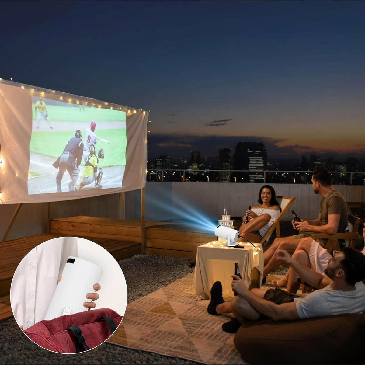 Mini projecteur XFY HY300 avec Wi-Fi 5G et Bluetooth, prise en charge 4K 1080P, projecteur portable 180° ° Projecteur rotatif à correction automatique de la distorsion trapézoïdale