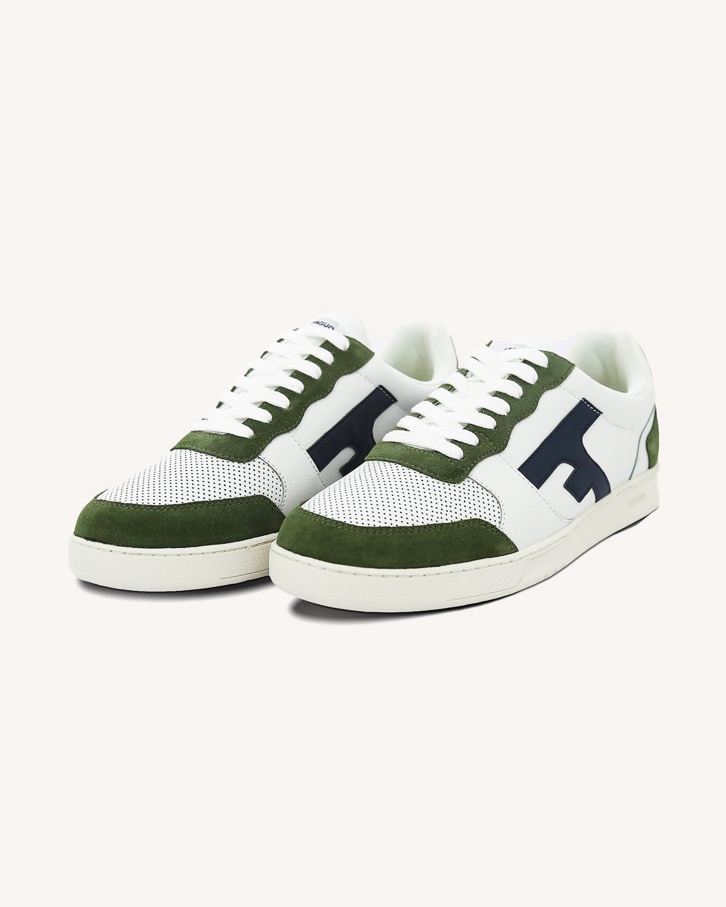 Baskets cuir blanc, bleu et kaki