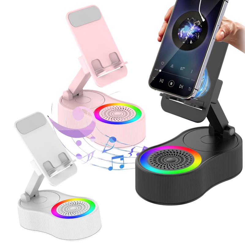 Support de téléphone rotatif à 360 degrés avec haut-parleur sans fil compatible Bluetooth, lumière RGB, support de téléphone portable réglable en hauteur