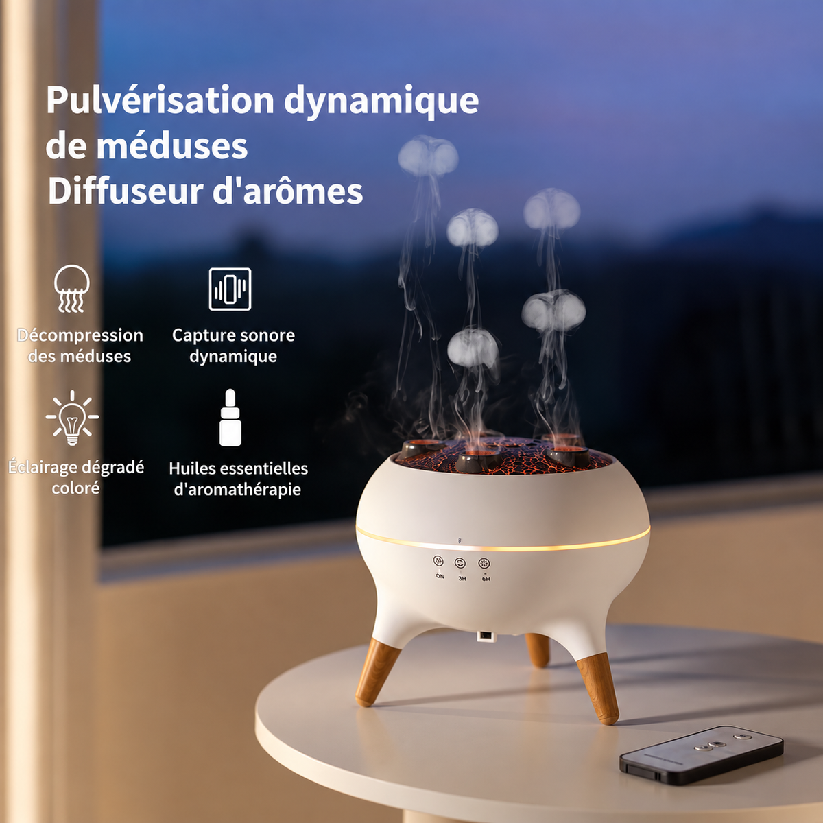 Humidificateur Méduse Helvora JellyMist – Effet Brume, 7 Couleurs & Télécommande