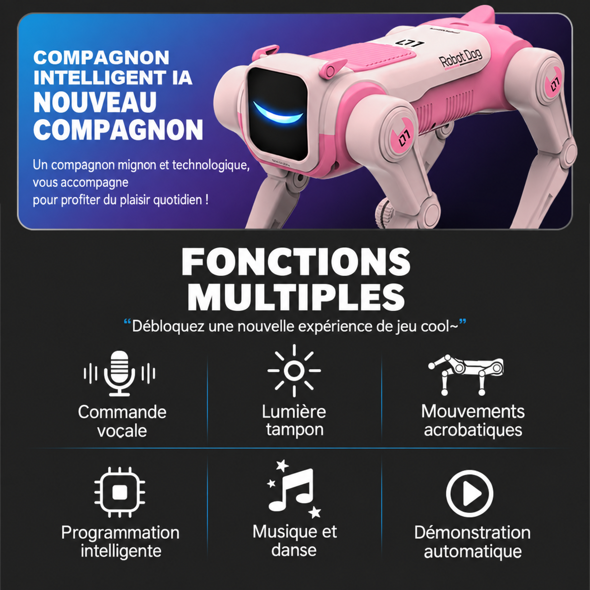 Chien Robot Intelligent Helvora RoboPup – Commande Vocale, Programmable & Télécommandé