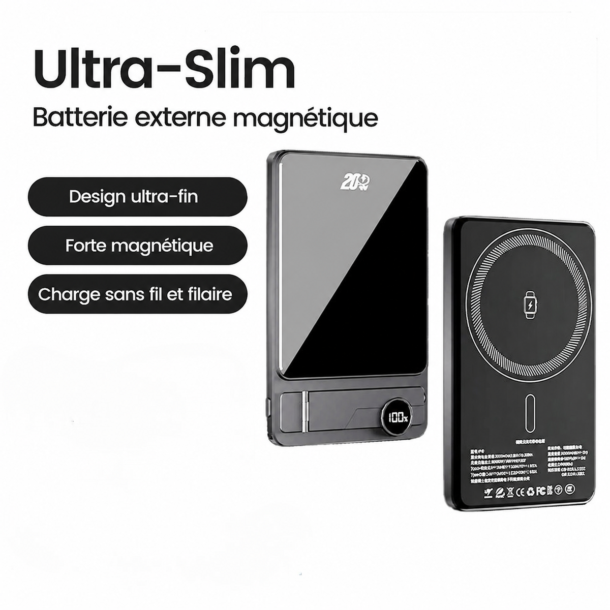 Batterie Externe Magnétique Helvora MagPower 10000 – 10 000 mAh & Charge Sans Fil