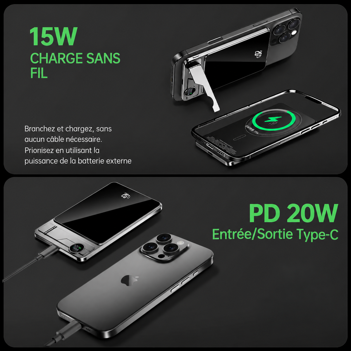 Batterie Externe Magnétique Helvora MagPower 10000 – 10 000 mAh & Charge Sans Fil