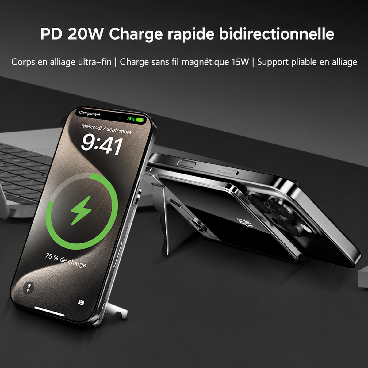 Batterie Externe Magnétique Helvora MagPower 10000 – 10 000 mAh & Charge Sans Fil