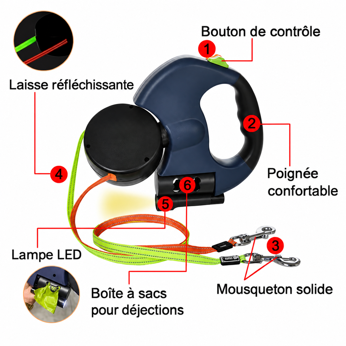 Laisse Rétractable Helvora PetWalk 3M – Réfléchissante & Pivot 360°