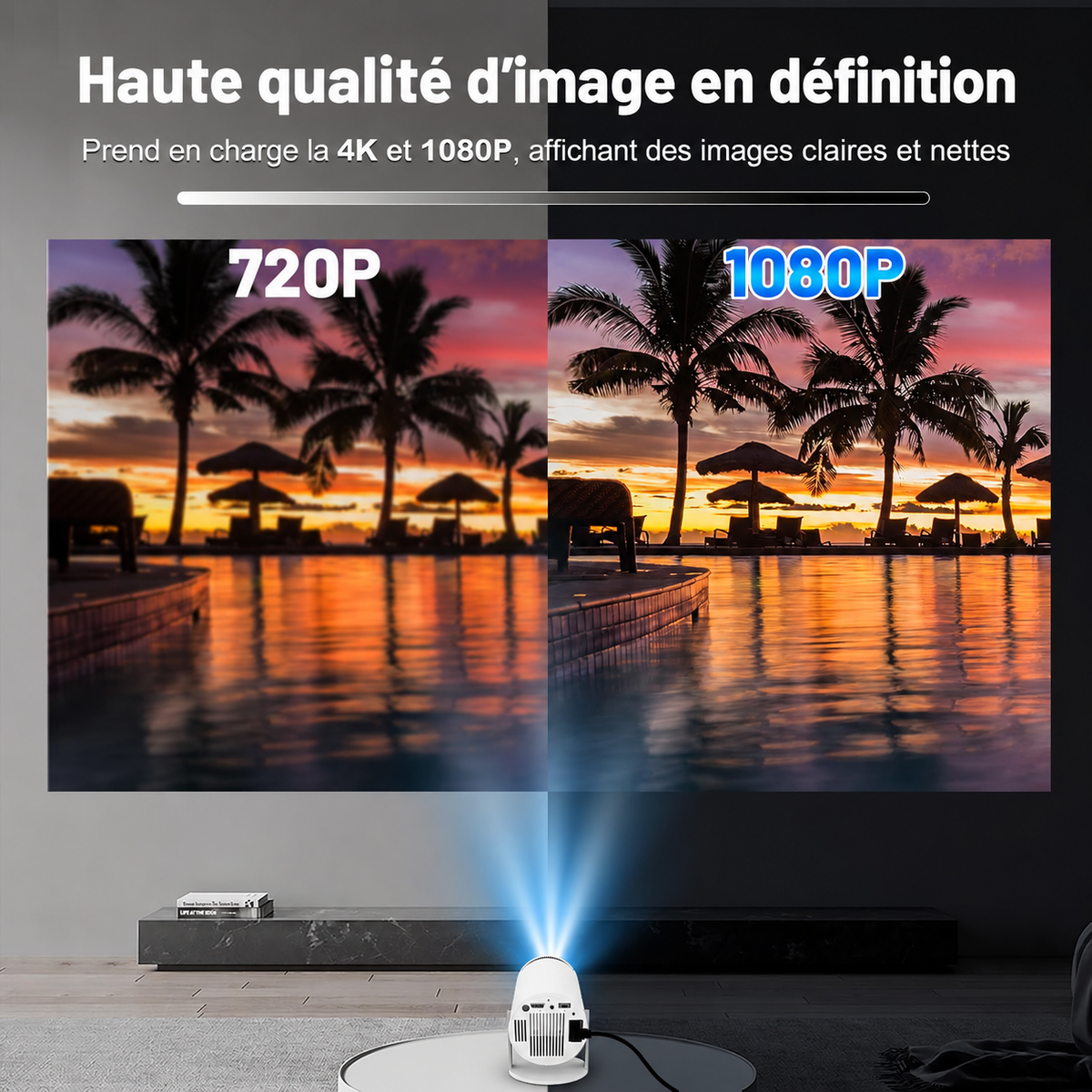 Vidéoprojecteur Portable Helvora CinemaBeam – Wi-Fi 5G, Bluetooth & Auto Keystone