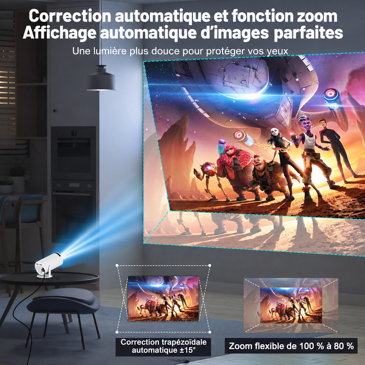 Vidéoprojecteur Portable Helvora CinemaBeam – Wi-Fi 5G, Bluetooth & Auto Keystone