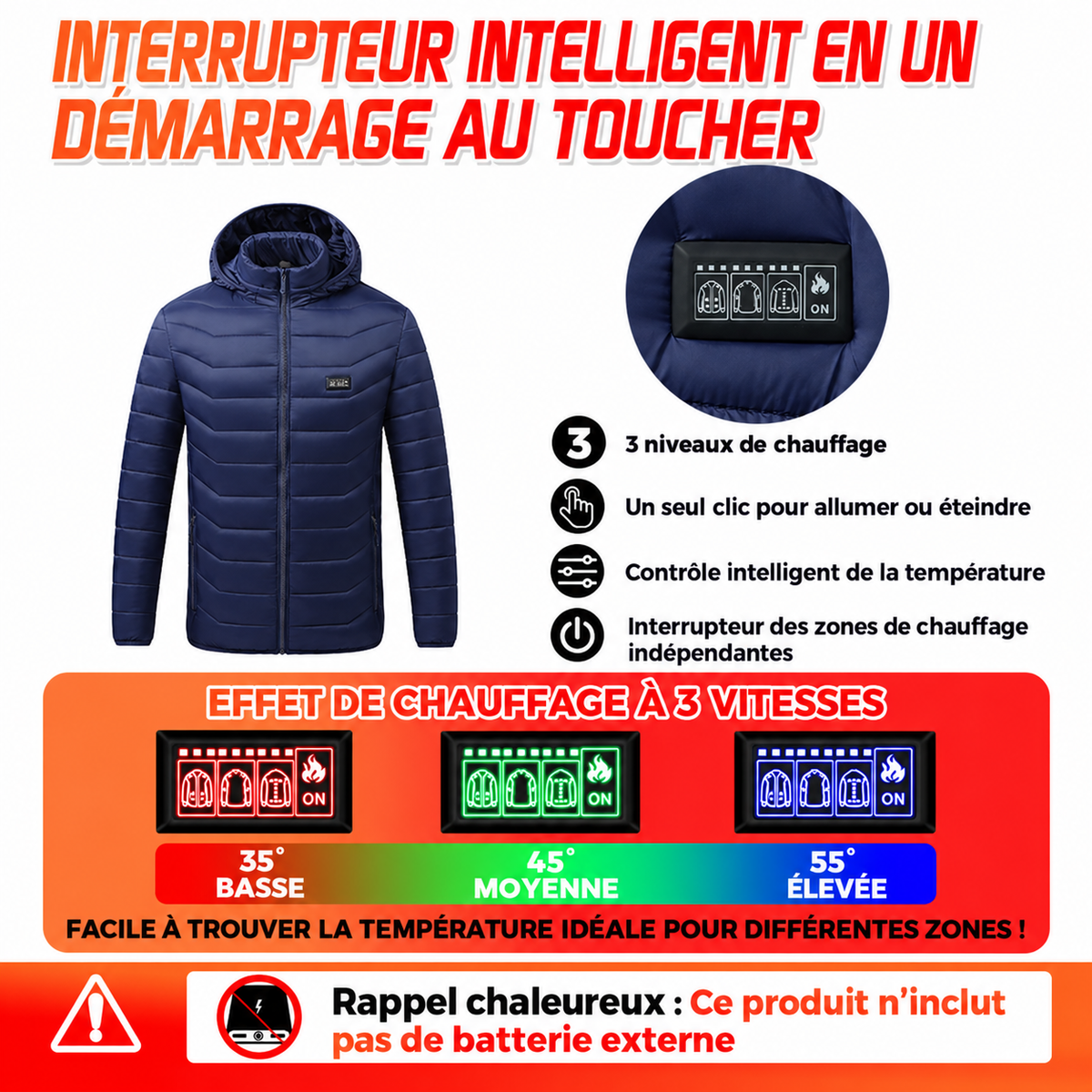 Veste Chauffante Helvora HeatJacket 26 – 26 Zones & 3 Niveaux de Chaleur