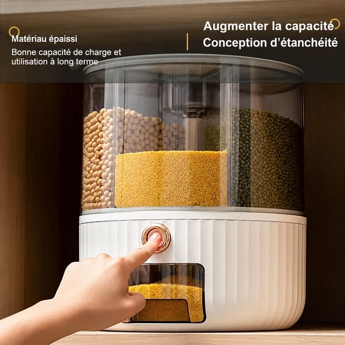 Distributeur Rotatif de Céréales Helvora GrainSpin 360 – Rangement 360° en PET + PE
