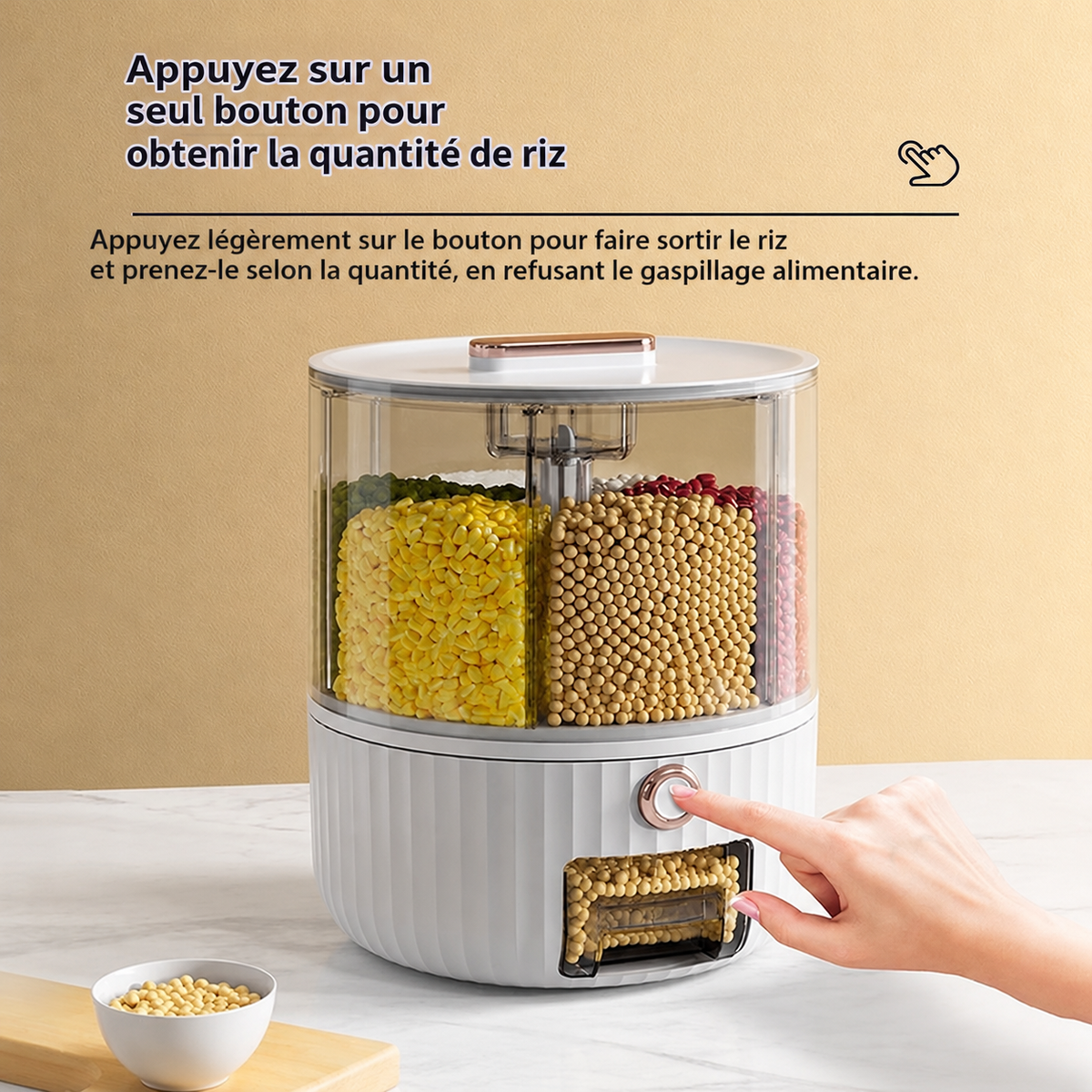 Distributeur Rotatif de Céréales Helvora GrainSpin 360 – Rangement 360° en PET + PE