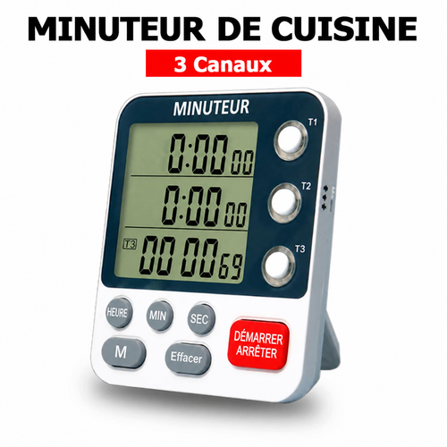 Minuterie Numérique Helvora TimeMaster 3 – 3 Minuteurs Indépendants & Écran LCD