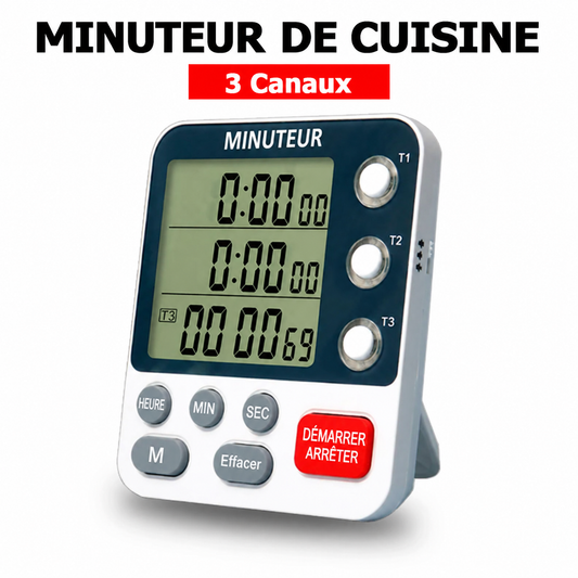 Minuterie Numérique Helvora TimeMaster 3 – 3 Minuteurs Indépendants & Écran LCD