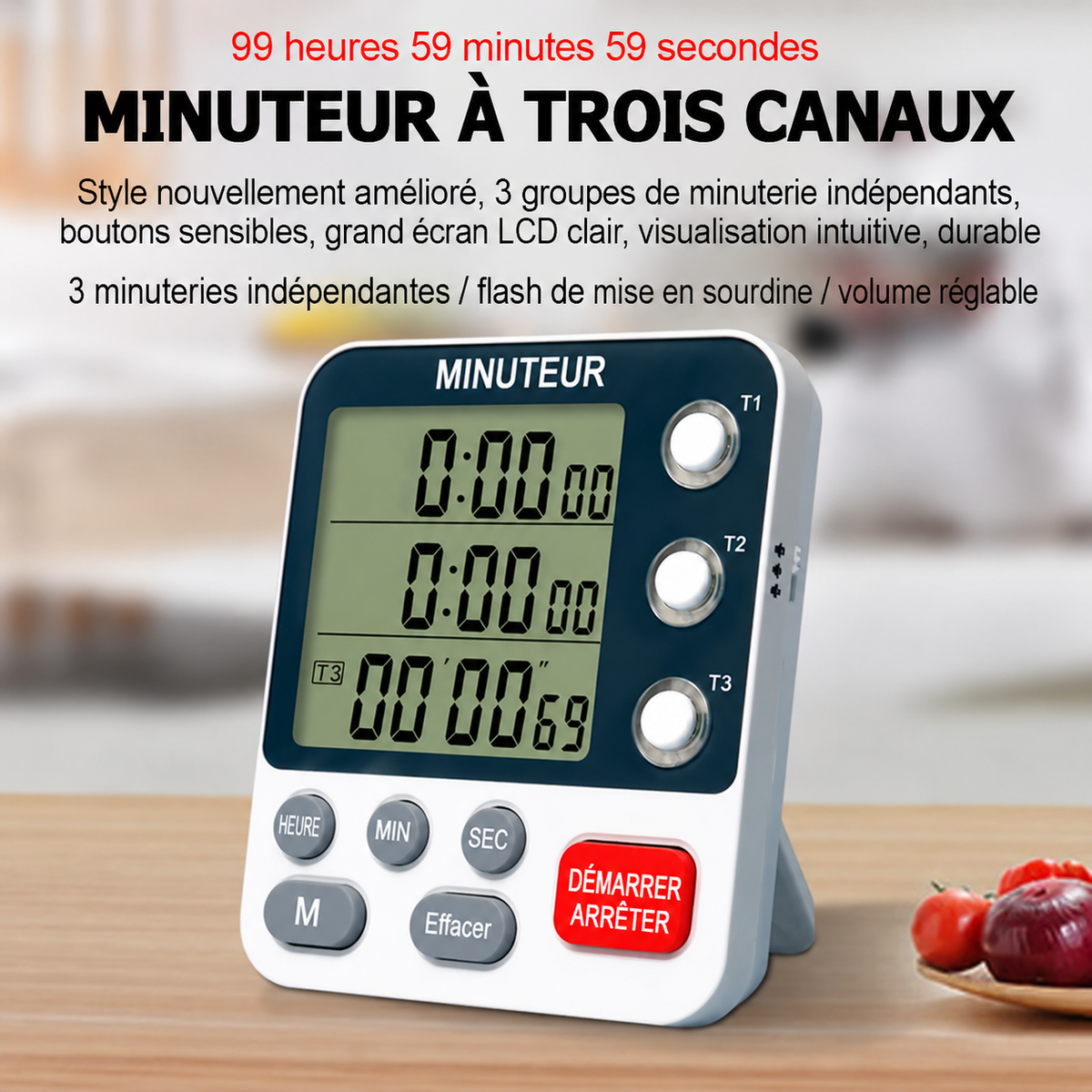 Minuterie Numérique Helvora TimeMaster 3 – 3 Minuteurs Indépendants & Écran LCD