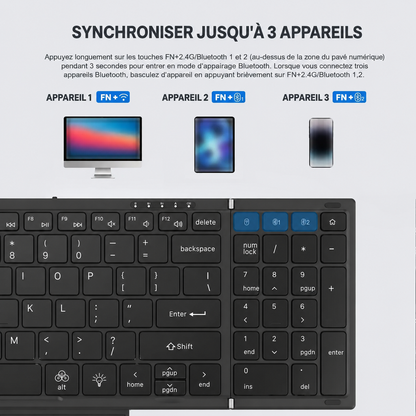 Clavier Pliable Helvora™ FlexKey Pro – Bluetooth, Pavé Tactile & Rétroéclairage