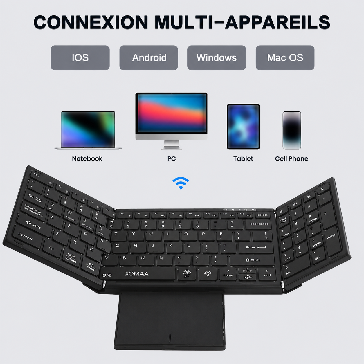 Clavier Pliable Helvora™ FlexKey Pro – Bluetooth, Pavé Tactile & Rétroéclairage