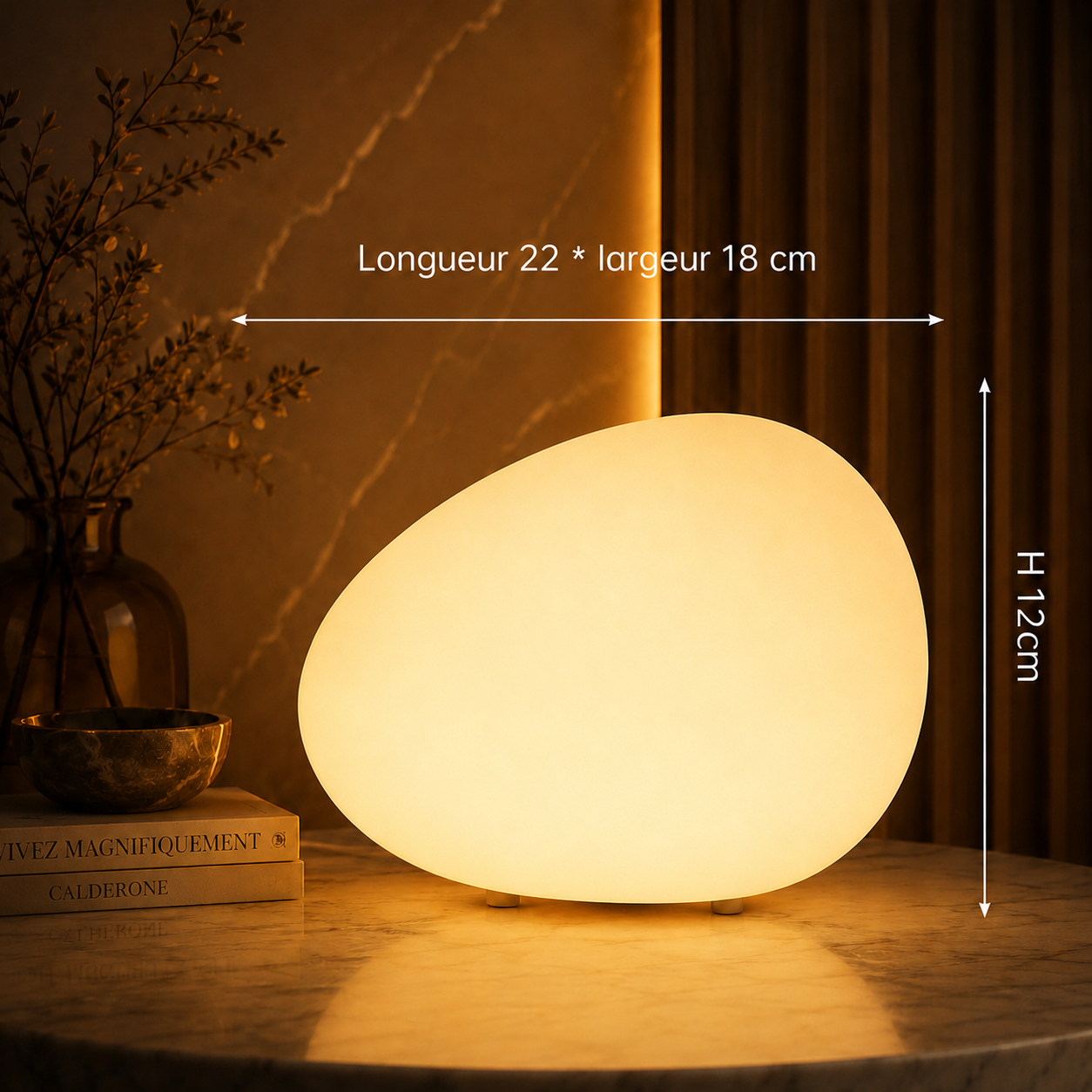 Lampe de Table Helvora™ CobbleGlow – Design Galet & Lumière LED