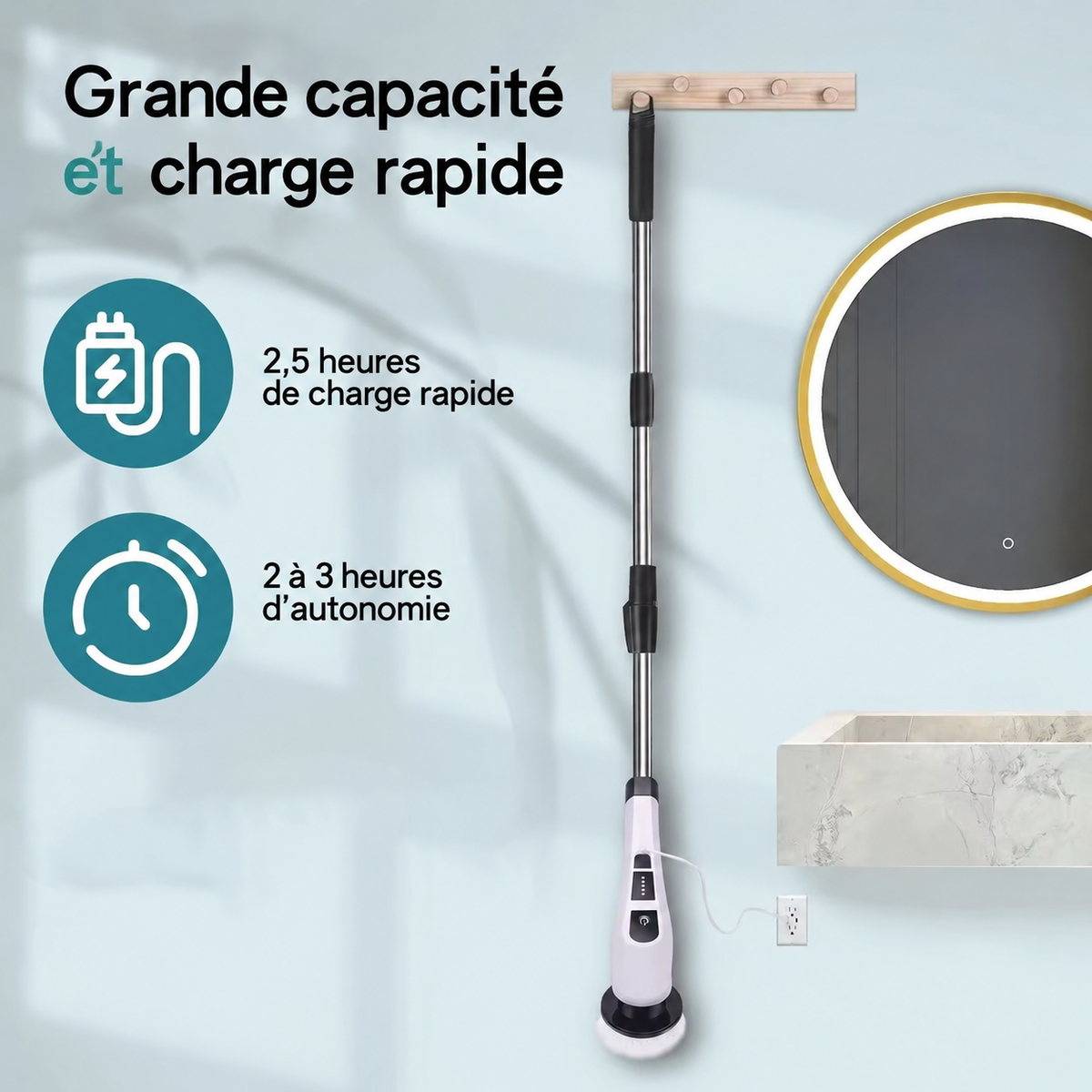 Brosse de Nettoyage Électrique Helvora CleanSpin – 9-en-1 & Tête Rotative