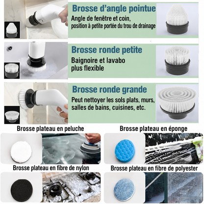 Brosse de Nettoyage Électrique Helvora CleanSpin – 9-en-1 & Tête Rotative