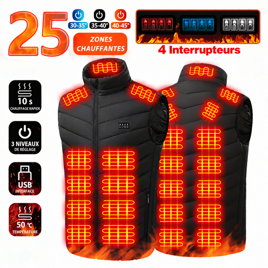 Gilet Chauffant Helvora HeatVest 25 – 25 Zones Chauffantes & Contrôle 4 Zones