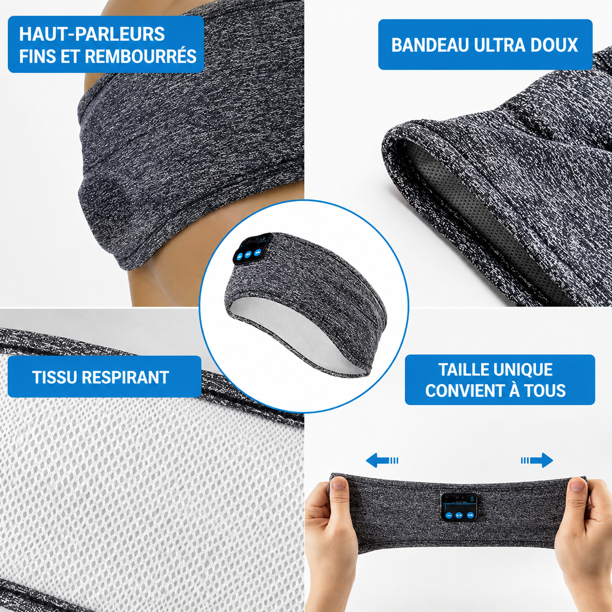 Bandeau Audio de Sommeil Helvora™ DreamBand – Écouteurs Bluetooth Ultra Confort