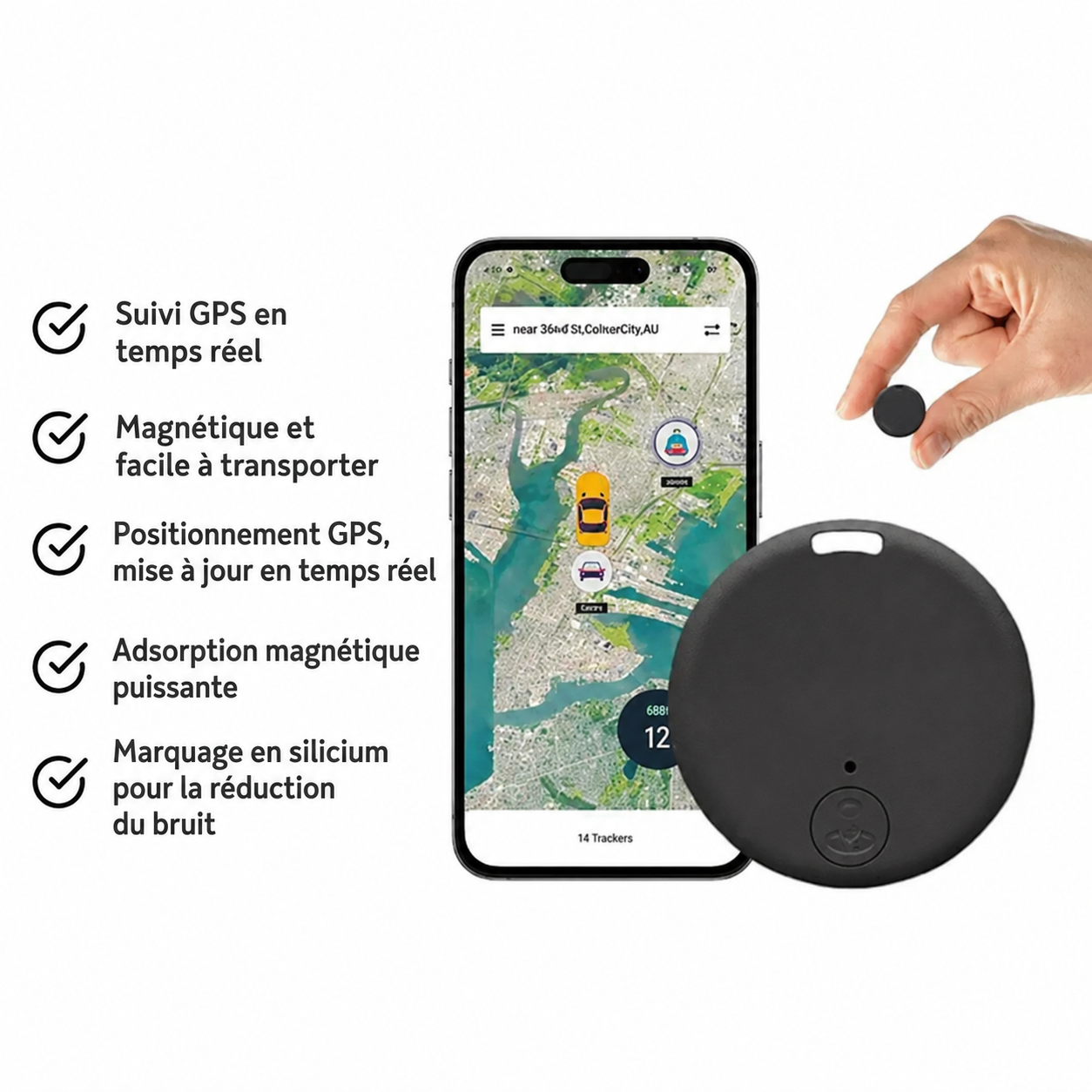 Lot de 3 Mini Traceurs Helvora™ SmartTag – Localisateurs Bluetooth Magnétiques
