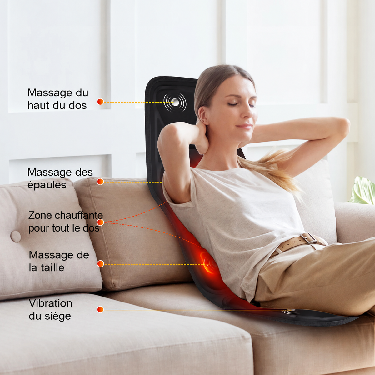Coussin Massant Chauffant Helvora BackRelax – Vibration, Chaleur Infrarouge & Soutien Lombaire